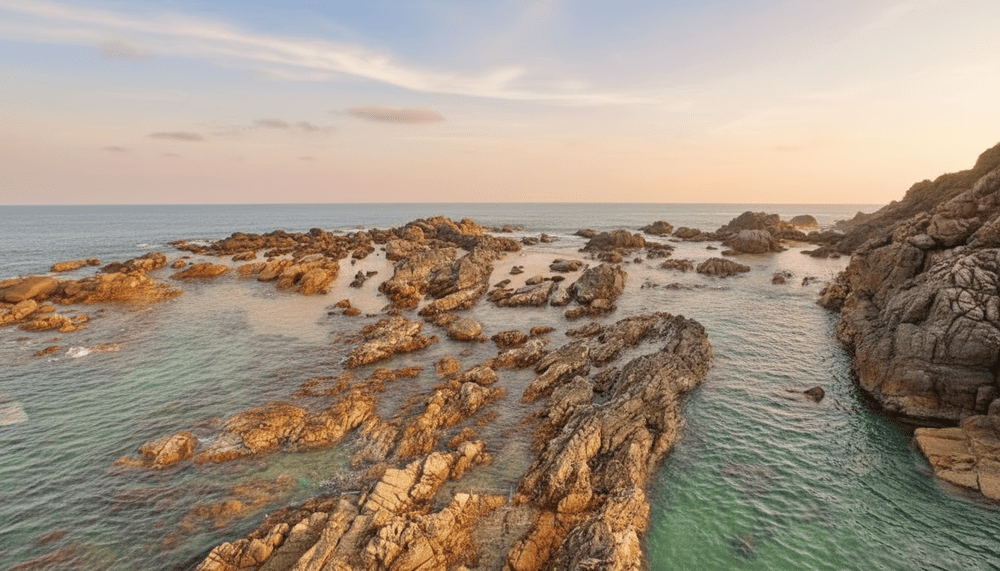 Bãi tắm nằm xen kẽ giữa các khối đá tại Bãi Đá Nhảy Quảng Bình .